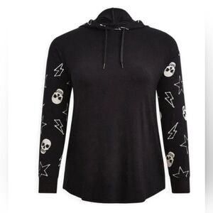 Torrid Lovesick Size 1 Black Hoodie Long Sleeve Shirt, Skull And Stars Print